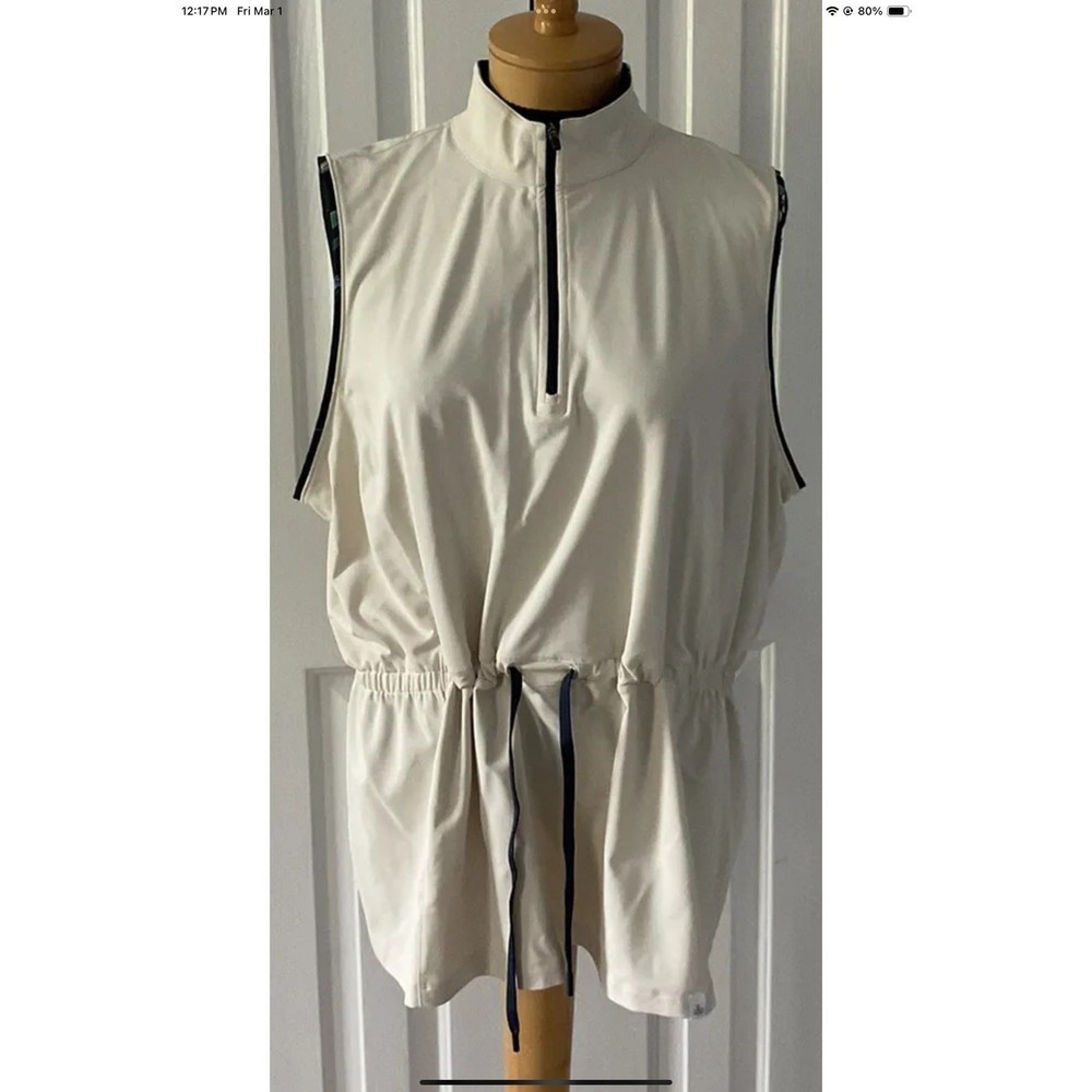 Lady Hagen Drawstring Sleeveless Cream Color Polo Front Zip Size XXL NWT